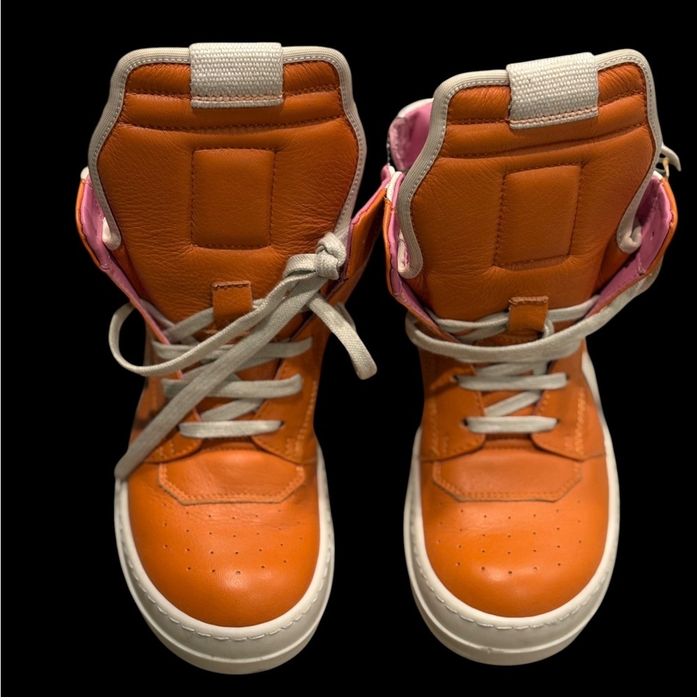 Rick Owens Orange and Cream High-Top Sneakers